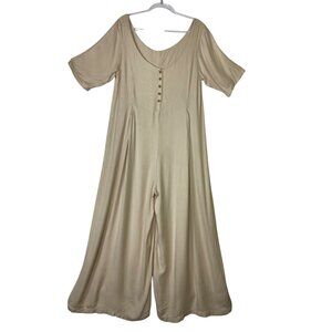 VETIVER Beige Wide Leg Palazzo‎ Pants Jumpsuit Size 8 Eighties Y2K Boho Hippie